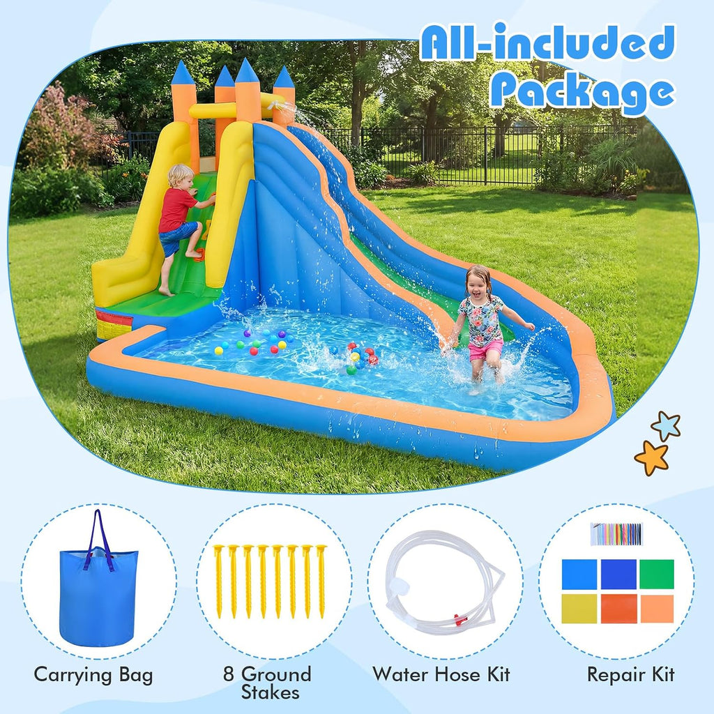 Inflatable Water Slide, Giant Bouncy Water Park Jump Castle Waterslide for Kids Backyard Outdoor Fun with Climbing