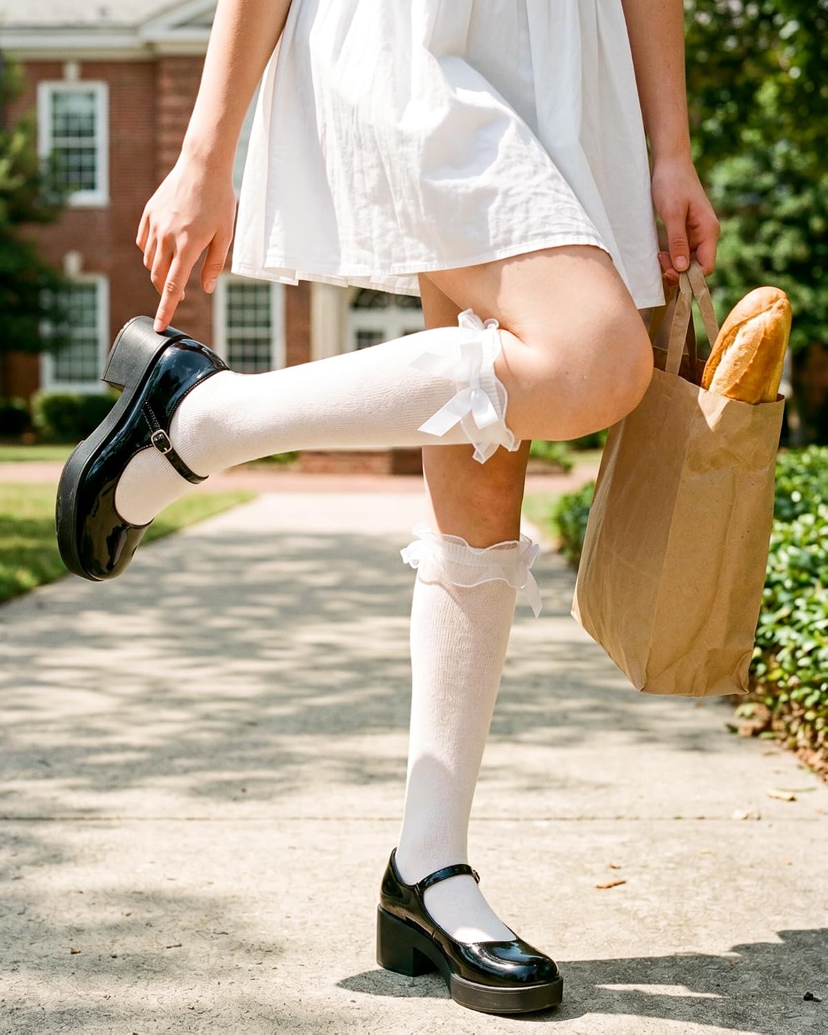 3 Pairs Womens Girls Knee High Socks, White Boot Socks