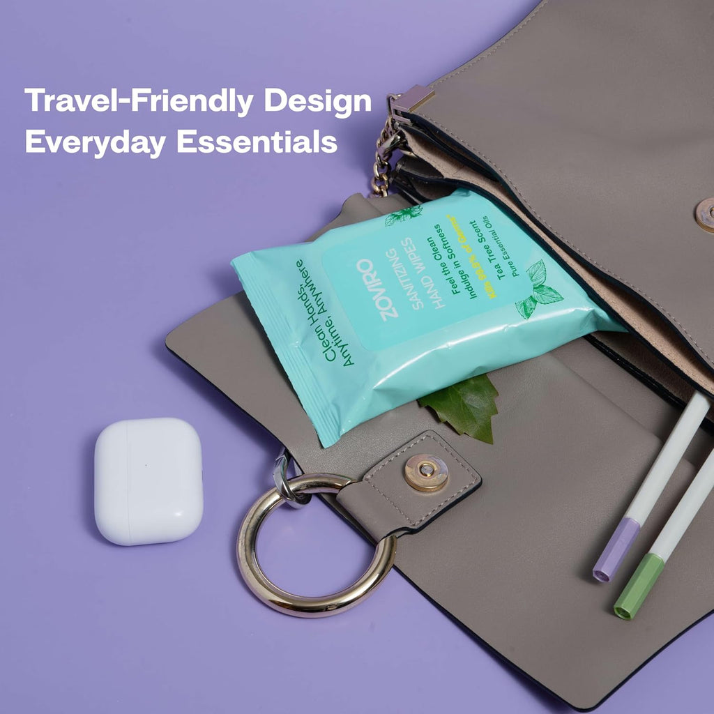 Hand Sanitizer Wipes, Moisturizing With Tea Tree Essential Oil, Ultra-Soft 100% Viscose, Hand Wipes Travel Size, Tea