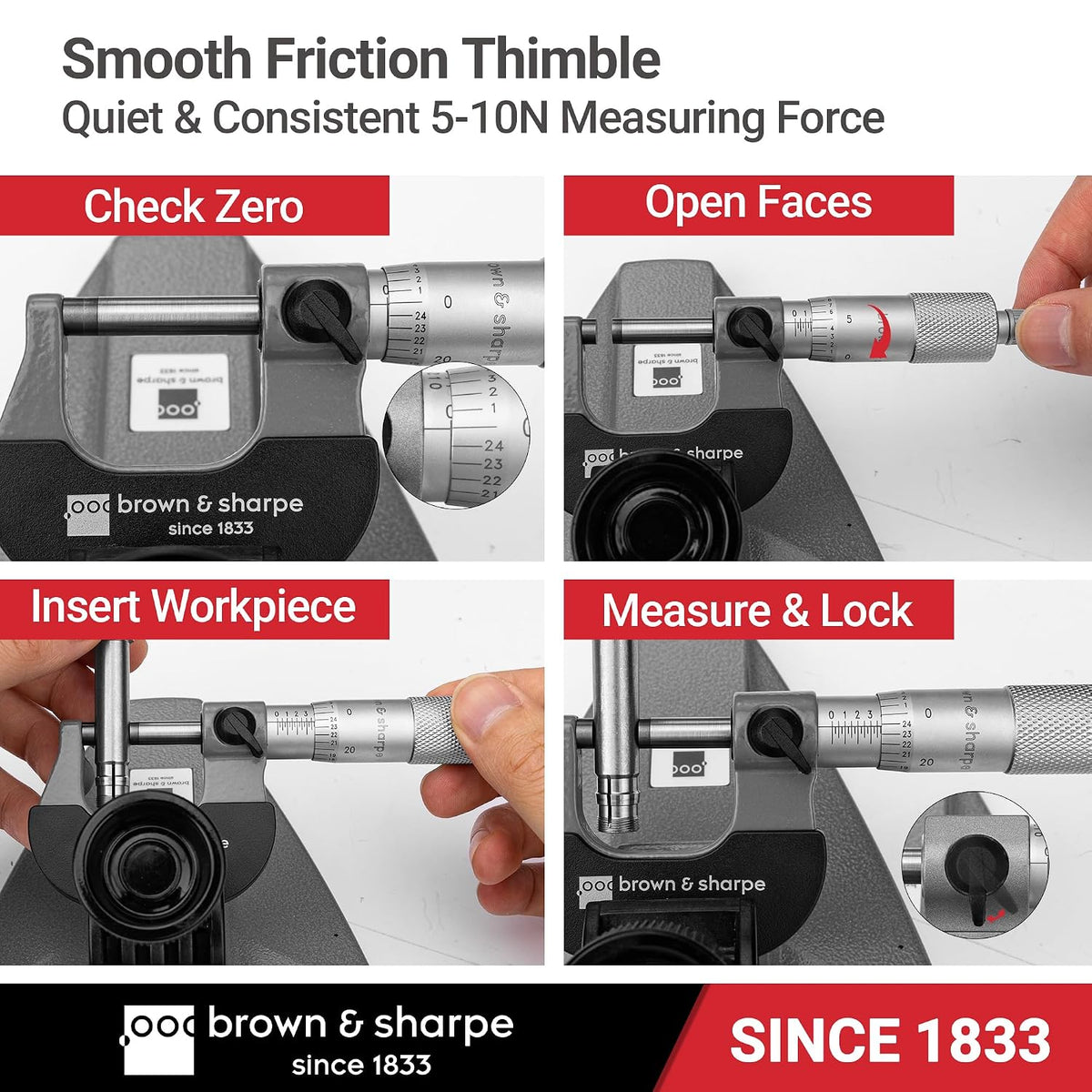 Brown & Sharpe 0-1" Outside Micrometer, 0.001" Graduation, Carbide Faces