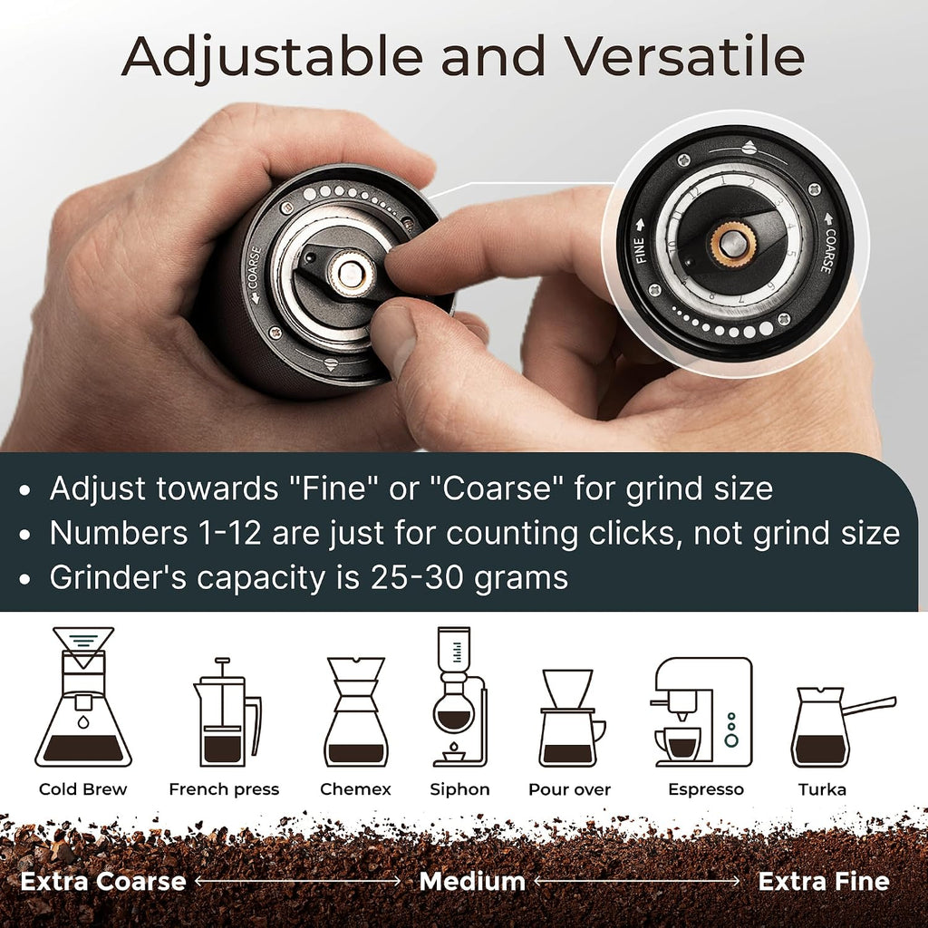Premium Manual Coffee Grinder for Espresso, Pour Over & French Press with Stainless Steel Conical Burr, Precision