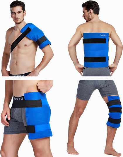 Large Flexible Gel Ice Pack & Wrap with Straps for Hot Cold Therapy - Pain Relief for Shoulder Rotator Cuff, Back
