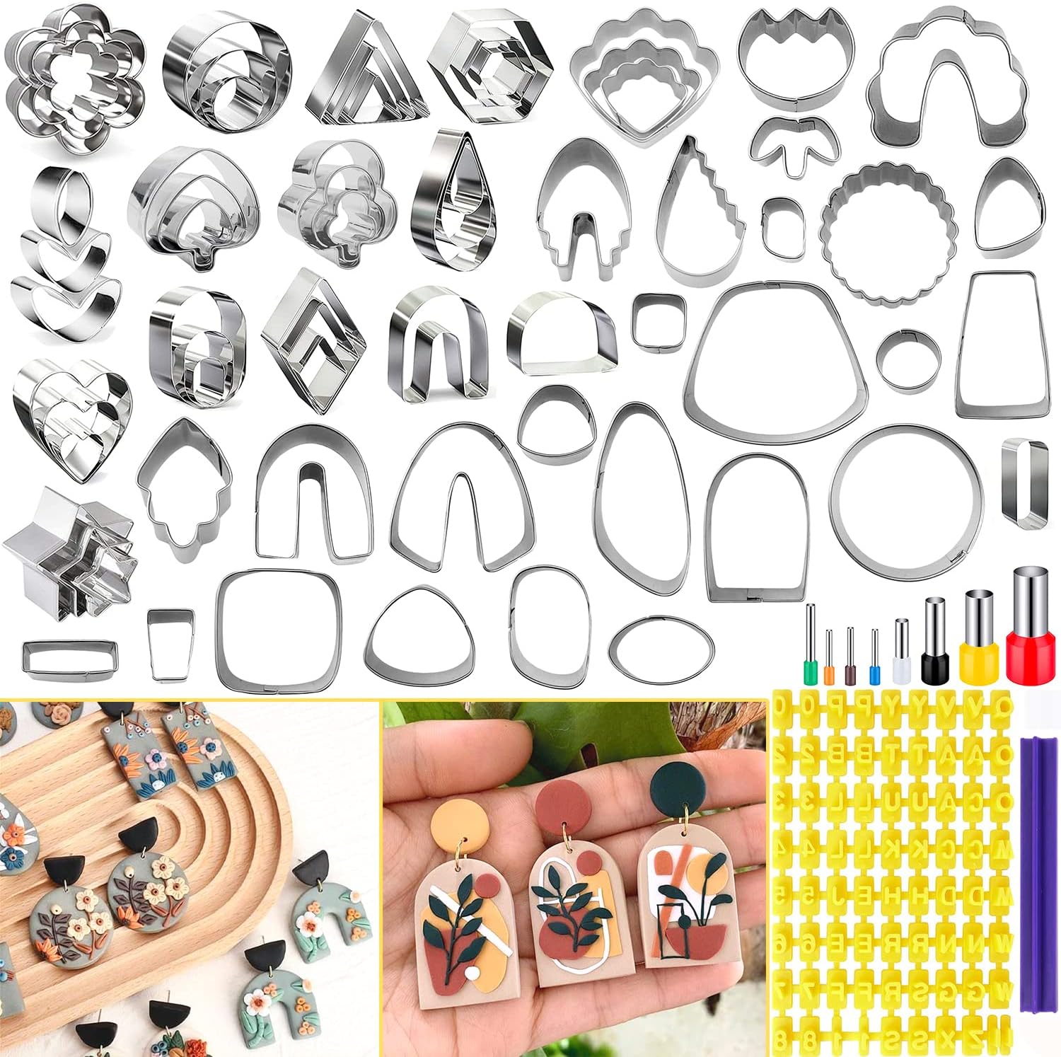 Polymer Clay Cutters for Earring Making 76pcs Clay Tools Set 67 Shapes Stainless Steel Clay Cutters with 8 Circle