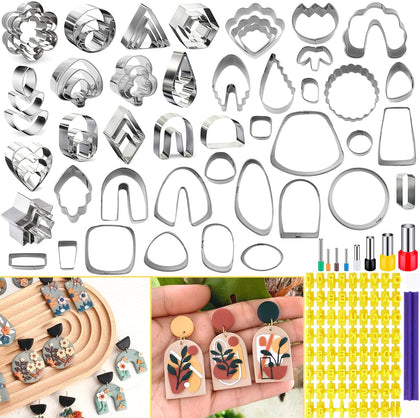 Polymer Clay Cutters for Earring Making 76pcs Clay Tools Set 67 Shapes Stainless Steel Clay Cutters with 8 Circle