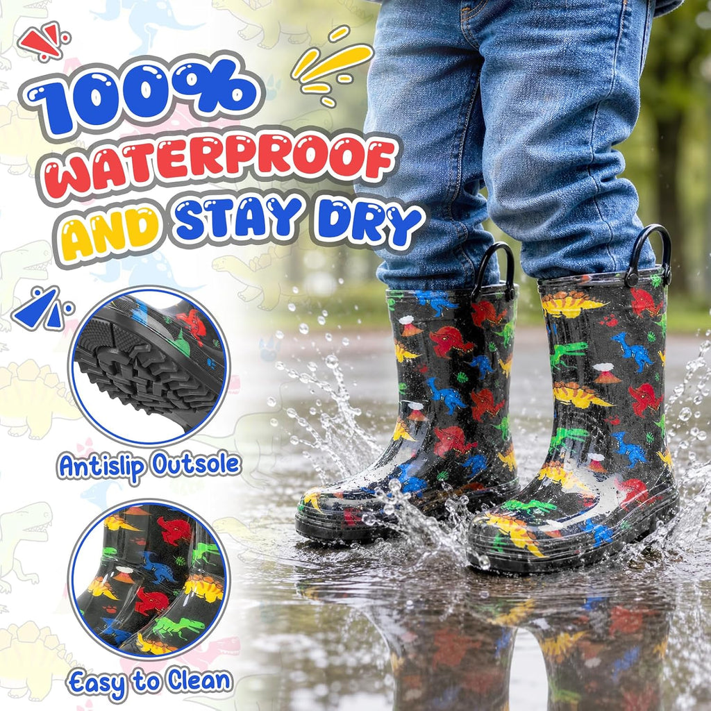 Kids Rain Boots For Boys Toddler Little Dinosaur Shark Rainboots