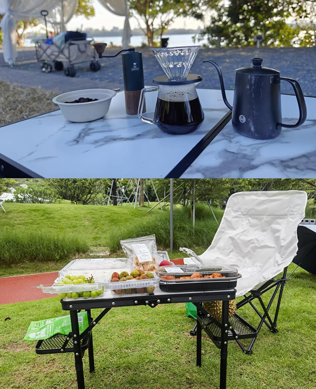 Small Camping Table Foldable 2ft, Folding Picnic Table with Side Racks & Net, Folding Camp Table Portable Beach