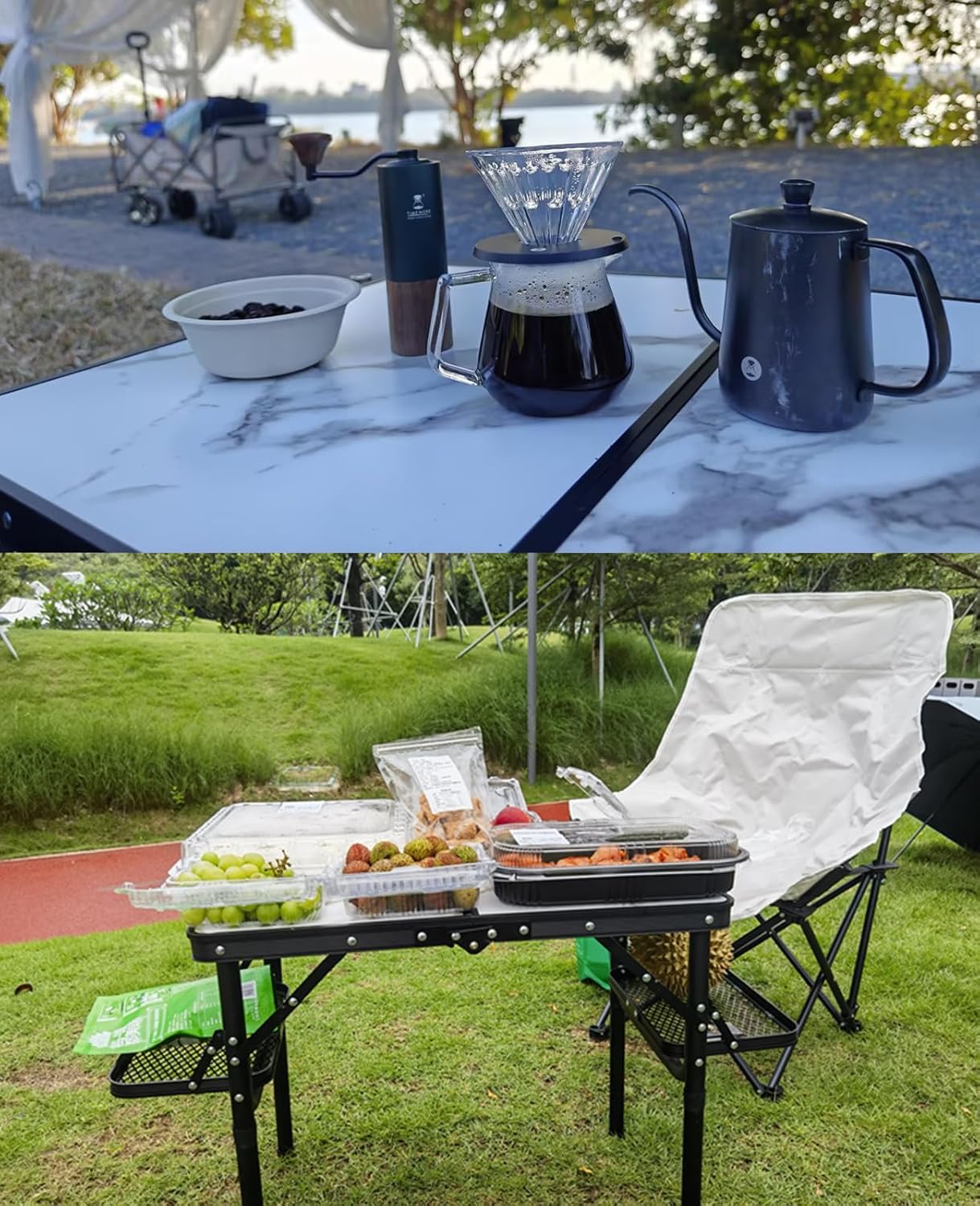 Small Camping Table Foldable 2ft, Folding Picnic Table with Side Racks & Net, Folding Camp Table Portable Beach