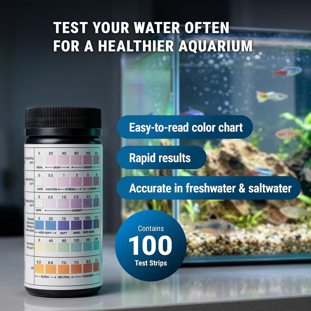 Fritz 6 in 1 Aquarium Test Strips - Monitor Nitrates, Nitrites, Water Hardness, Chlorine, Alkalinity and pH Level