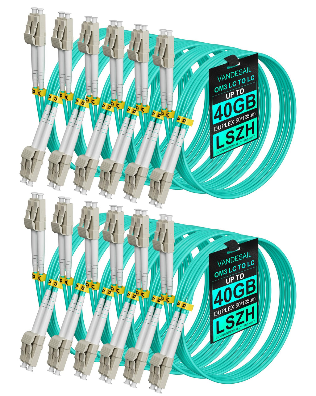12 Pack 0.5M/1.6ft OM3 LC to LC Multimode Fiber Patch Cable