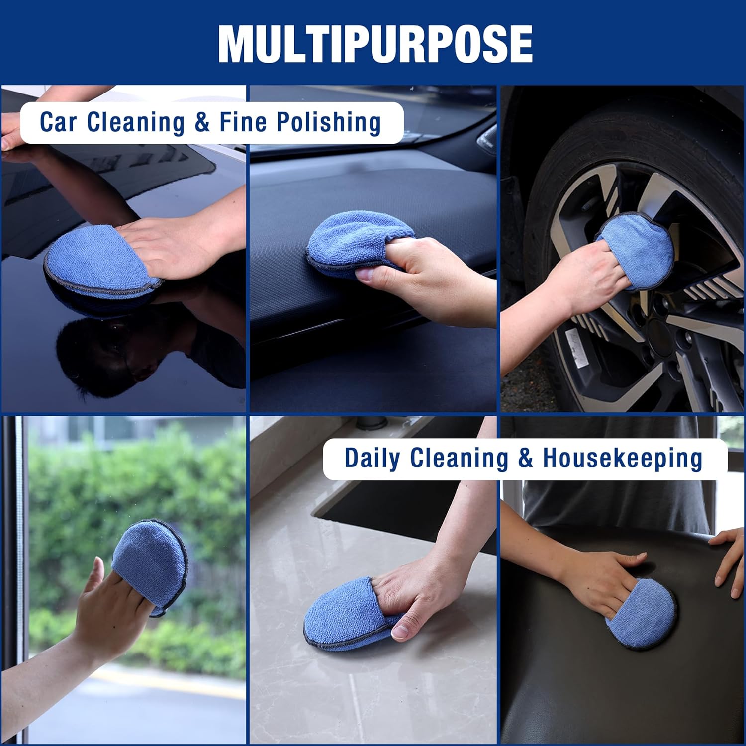 12-Pack Car Wax Applicator Pads with Finger Pocket, Microfiber Pad | Soft Foam Polishing Pads for Car Detailing &