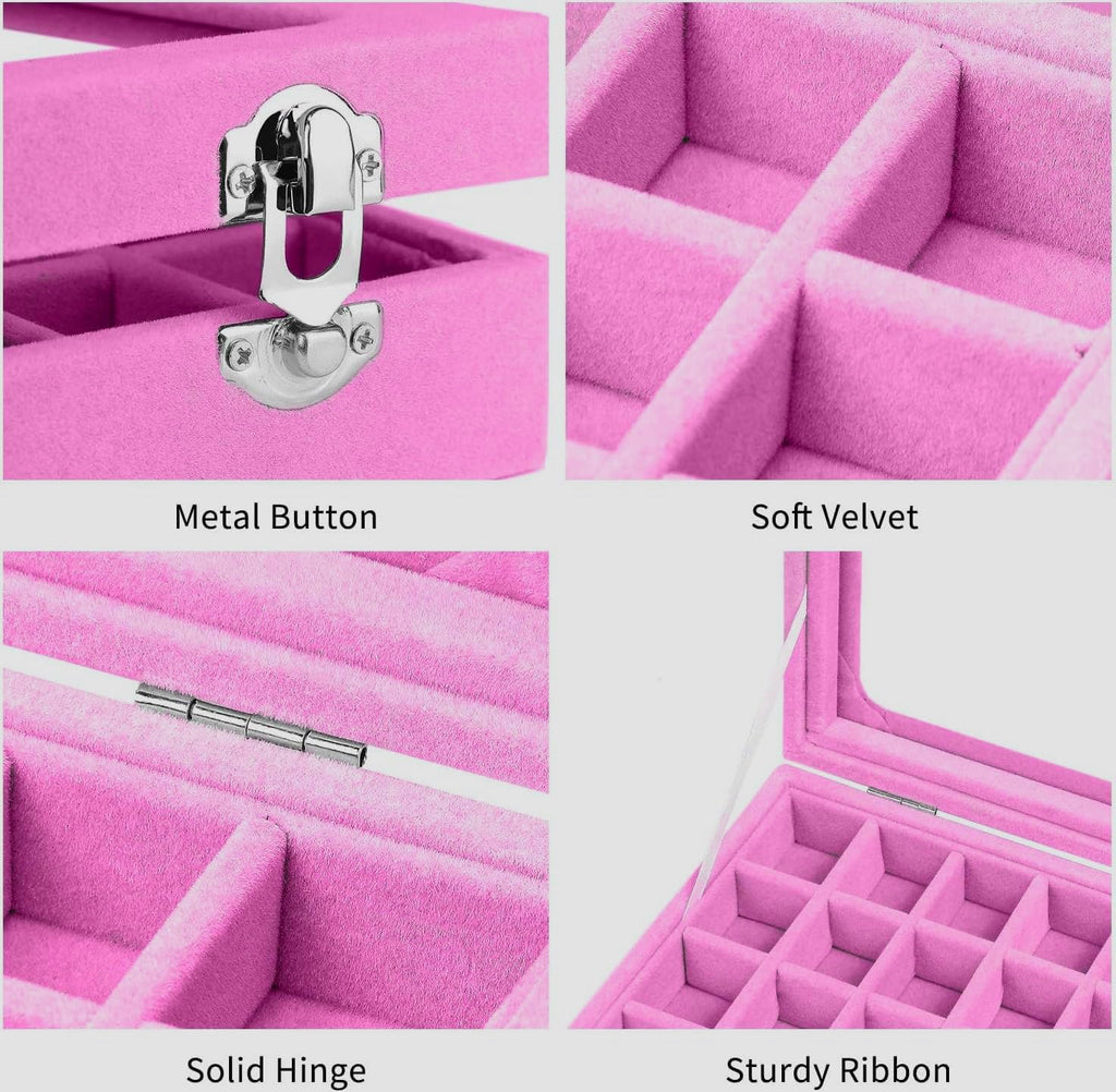 Velvet Jewelry Box 24 Grid Jewelry Earrings Display Organiser Box Ring Tray Holder Earrings Storage Case for Girls