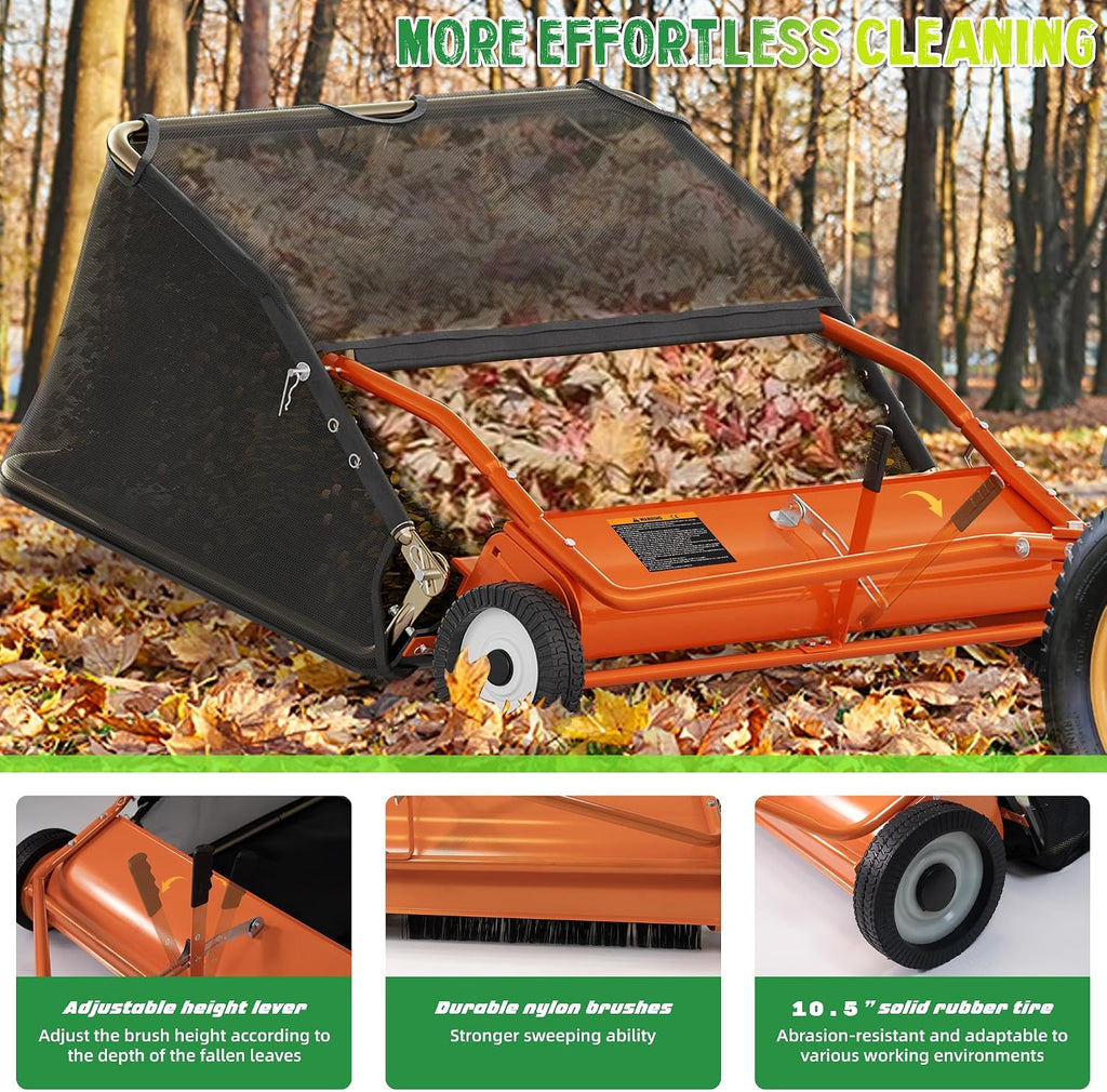 42" Lawn Sweeper Tow Behind, Leaf and Grass Collector, 18.55 Cu. Ft. Hopper