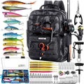 Fishing Backpack with Tackle Boxes and Rod Holders, Fishing Bag with Fishing Lure Kit Water-resistant Sling Tackle