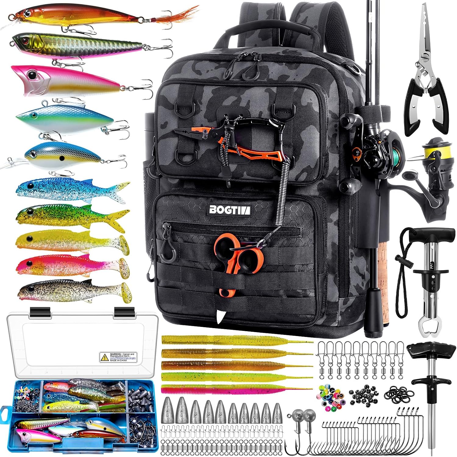 Fishing Backpack with Tackle Boxes and Rod Holders, Fishing Bag with Fishing Lure Kit Water-resistant Sling Tackle