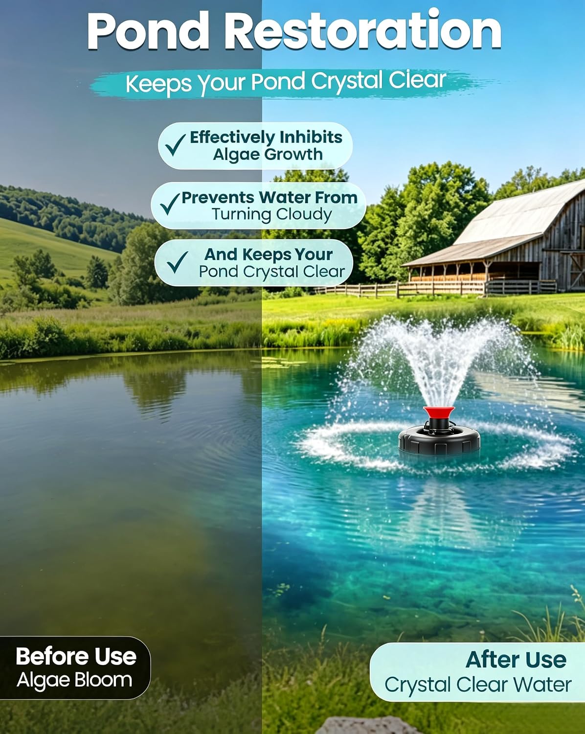 1HP Floating Pond Fountain Aerator, 15000GPH, 110V, Red