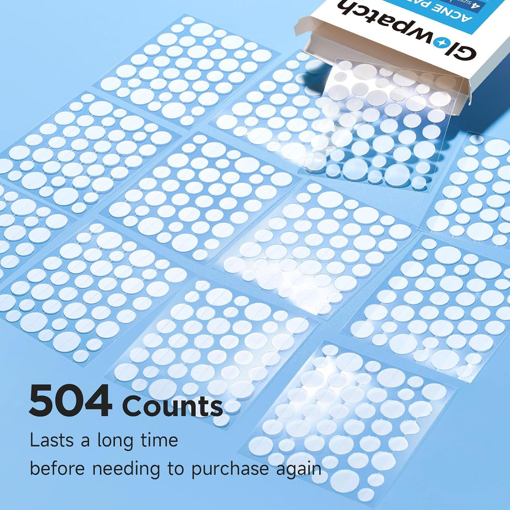 Pimple Patches for Face (504 Count), FSA Eligible Acne Patch Bulk, Zit Stickers 4 Sizes, Hydrocolloid Spot Stickers