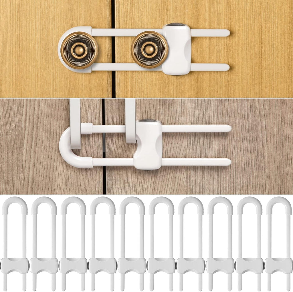 10 Pack Baby Cabinet Locks, No Adhesive No Drill Child Safety Locks for Cabinets with Knobs or Handles, Adjustable