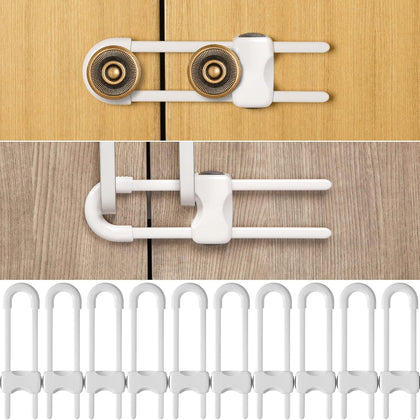 10 Pack Baby Cabinet Locks, No Adhesive No Drill Child Safety Locks for Cabinets with Knobs or Handles, Adjustable