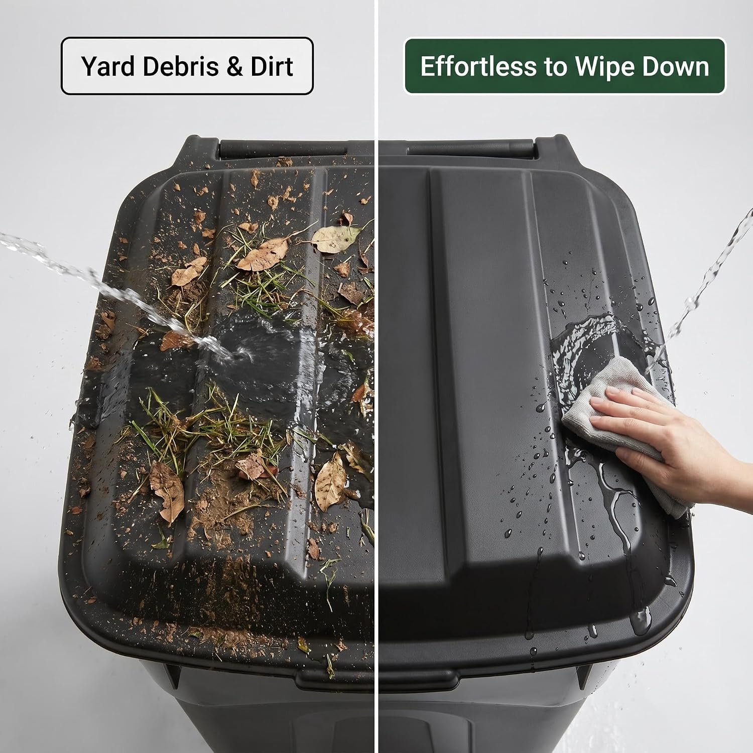 45 Gallon Wheeled Heavy Duty Trash Can with Attached Lid – Large Plastic Garbage Bin with Rollers for Outdoor Patio