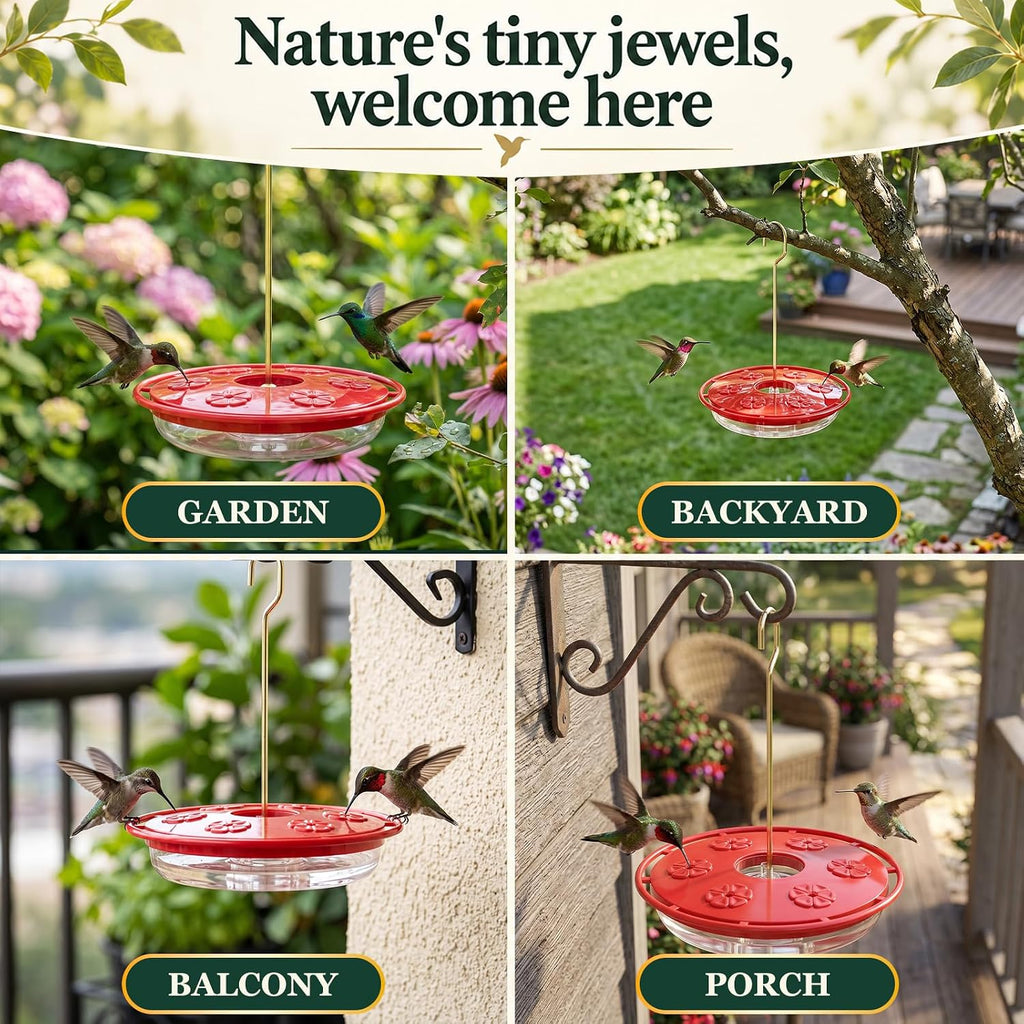 Saucer Hummingbird Feeders for Outdoors Hanging, 2 Pack 16oz Leak-Proof Nectar Feeder with Bee Guards Built-in Ant