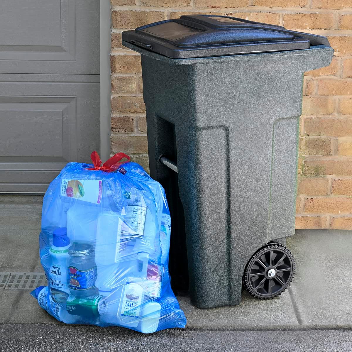 Blue Recycling Drawstring Trash Bags, Tall Kitchen, Unscented, 13 Gallon, 60 Count