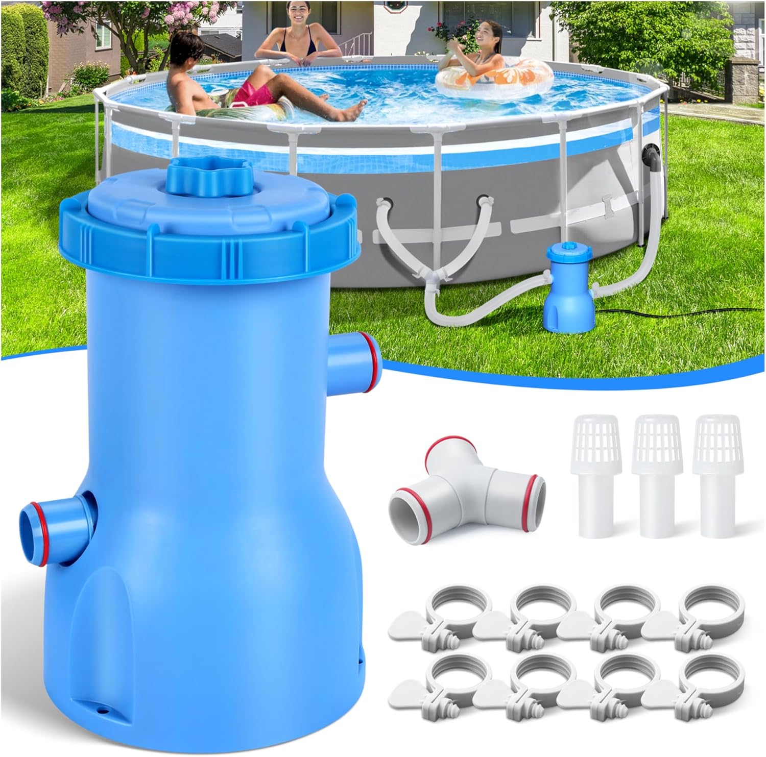 530 GPH Above Ground Pool Filter Pump, ETL Certified Cartridge Filter Pump System with GFCI Protection, Includes Type