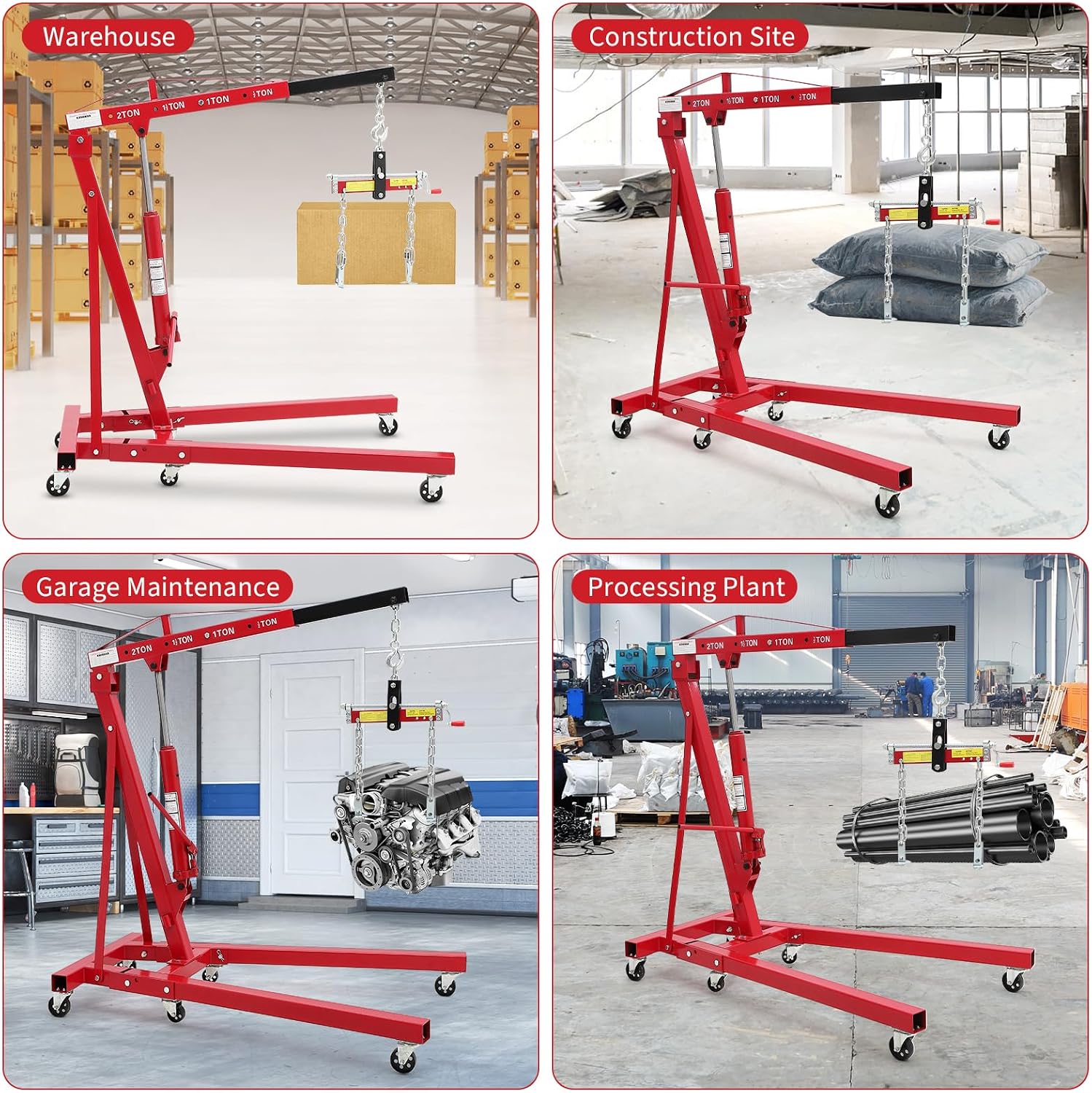 2 Ton Folding Hydraulic Engine Hoist w/h 19" Leveler, 4400 LBS Cap.