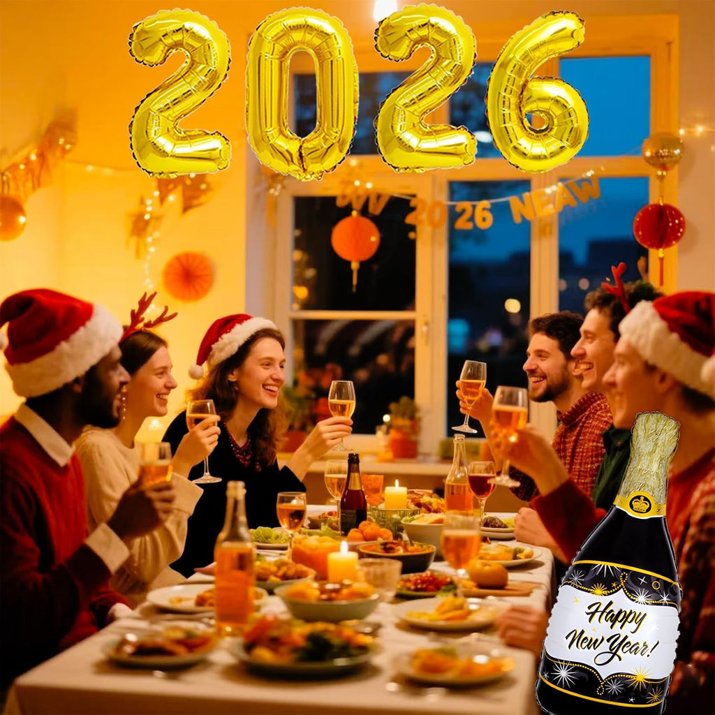 2026 New Years Eve Party Supplies Set, New Year Decorations 2026, Gold Black Party Balloons Supplies Happy New Years