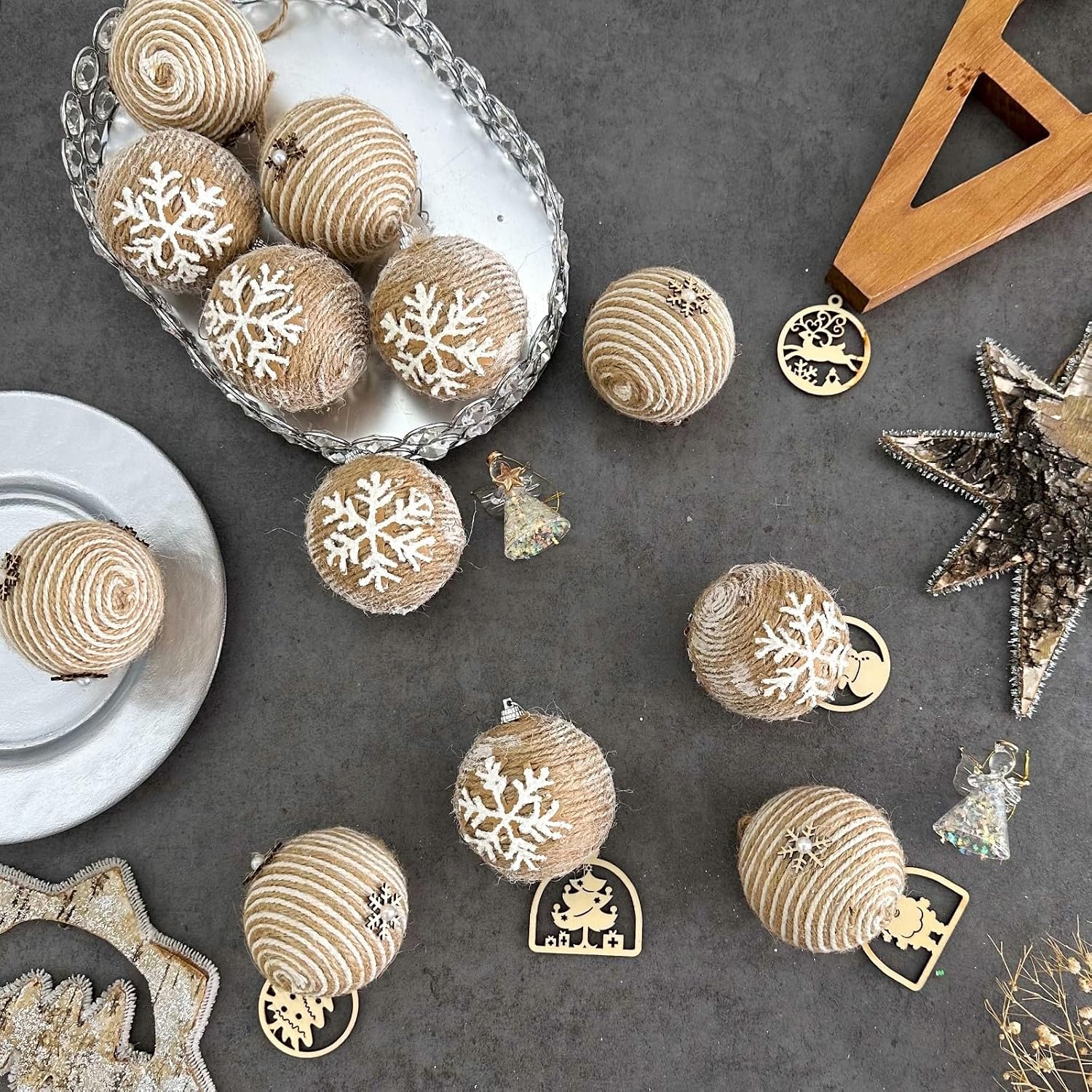 Farmhouse Christmas Ball Ornaments Set-Rustic Shatterproof Christmas Tree Decorations 12Counts,70mm/2.76", Farmhouse