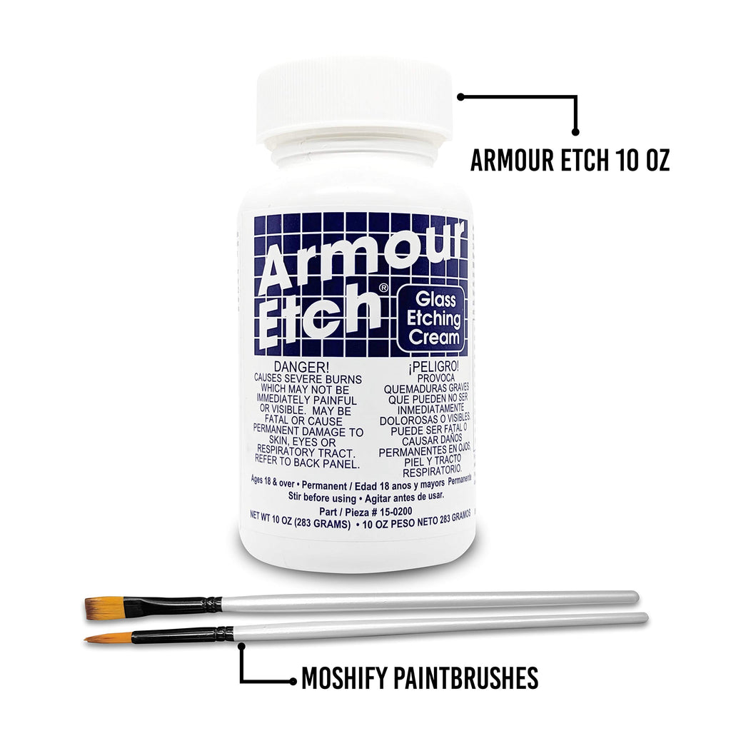 Armour Etch 10 oz Glass Etching Cream Bundle with Moshify Brushes