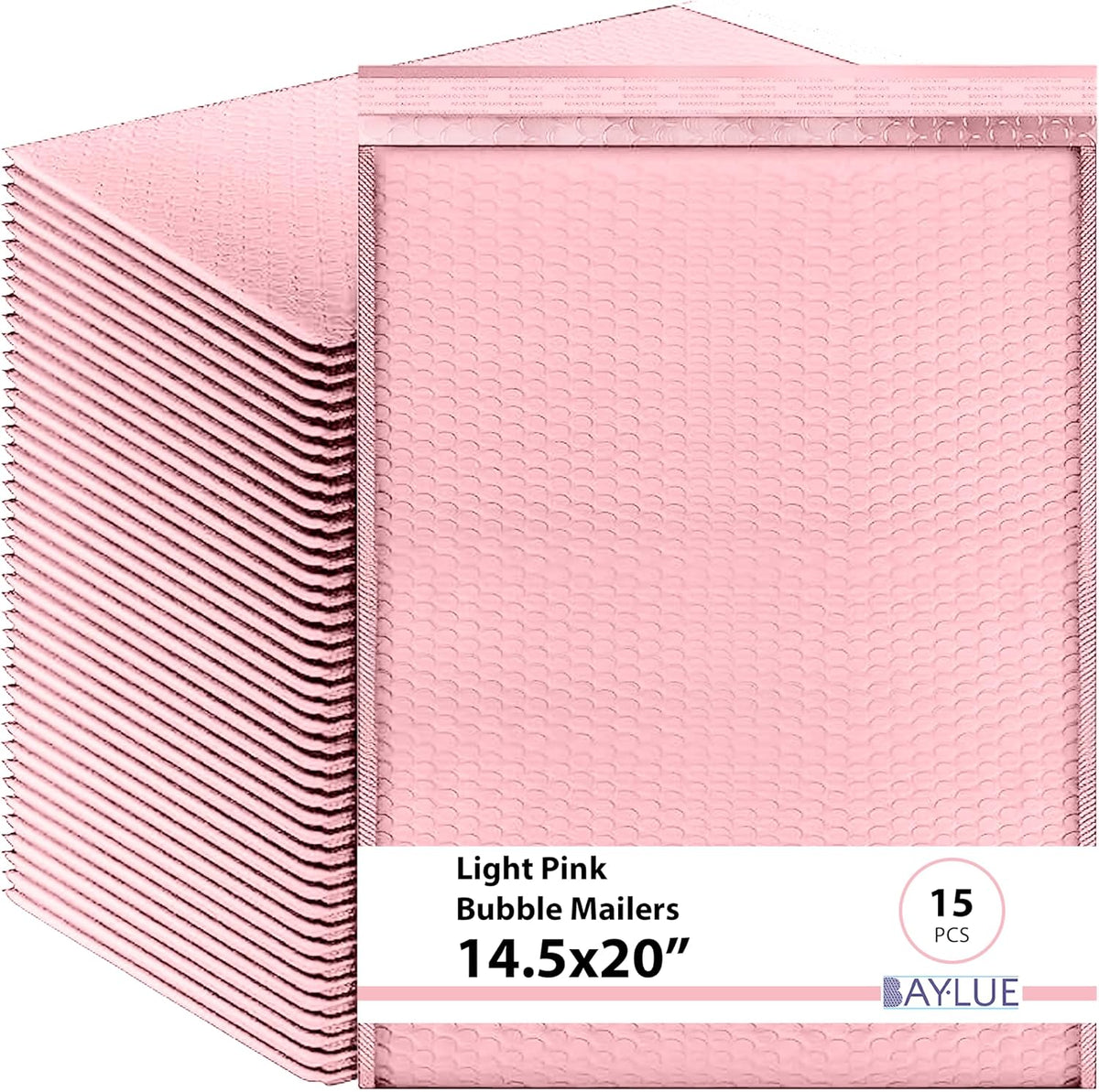 Light Pink Bubble Mailers 14.25x20, Poly Padded Envelopes #7, 15 Pack