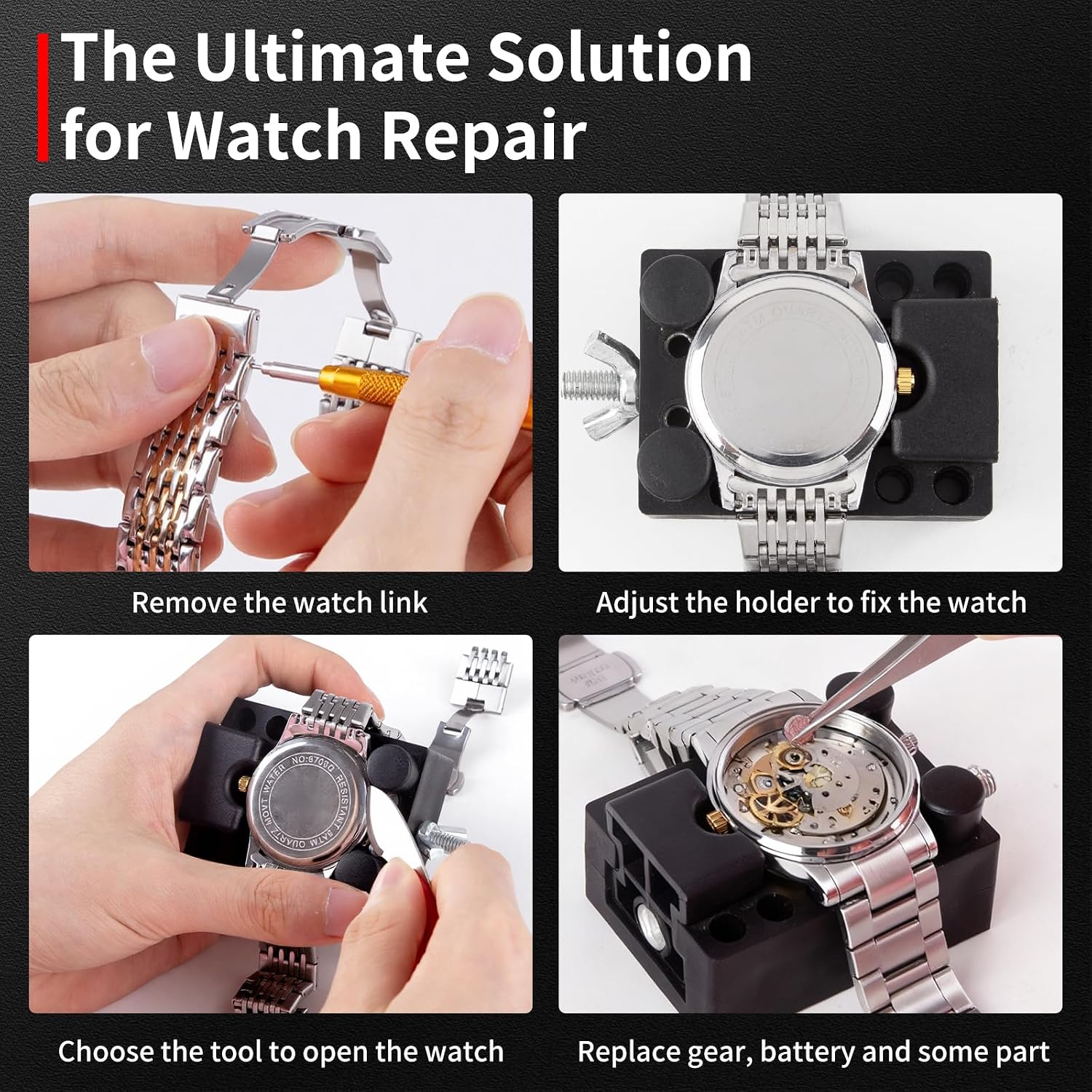 151 PCS Professional Watch Repair Tool Kit, Includes Watch Battery Change Kit, Watch Case Opener, Link Remover