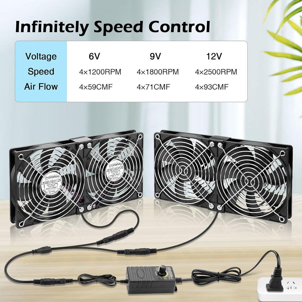 4X 120mm Server Rack Fan with Speed Control 110V 240V Ball Bearing