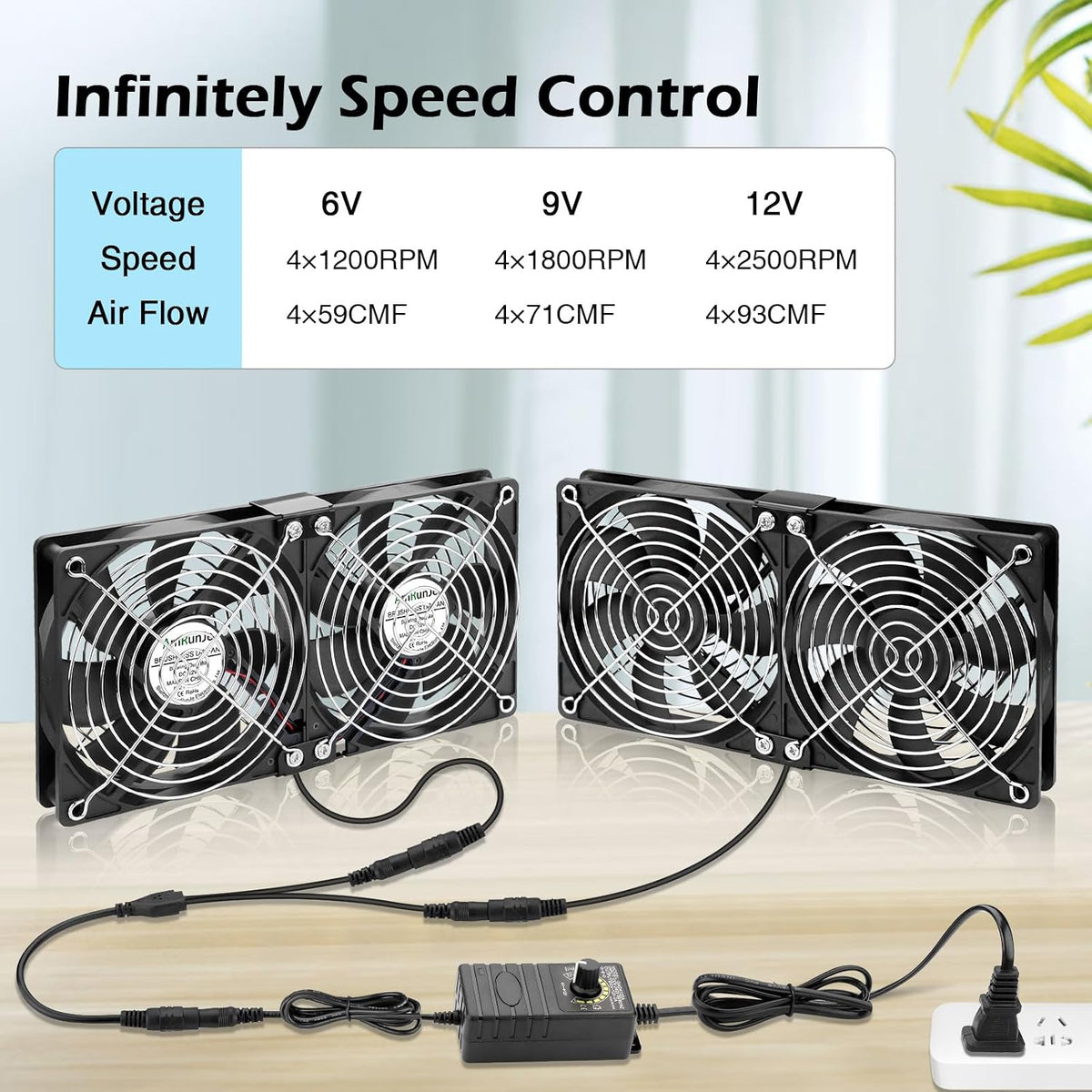 4X 120mm Server Rack Fan with Speed Control 110V 240V Ball Bearing