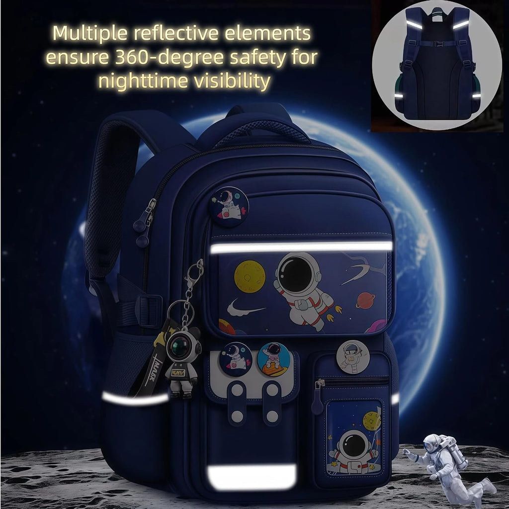 Kids Backpack for Kids, Lightweight Waterproof Blue Backpack for School, Astronaut-themed Kindergarten Elementary
