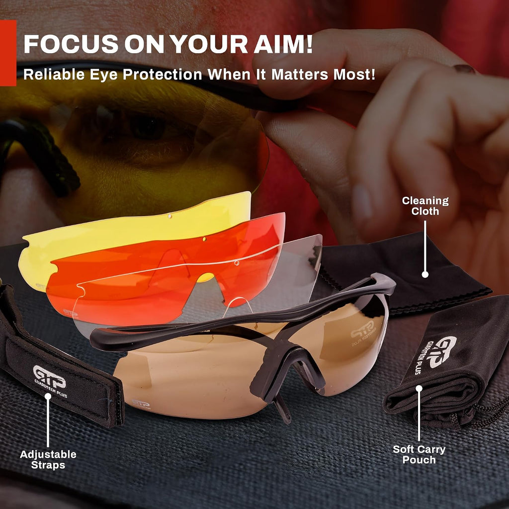 Shooting Glasses for Men and Women - ANSI Z87.1 Interchangeable Eye Protection - Shooting Safety Gear - 100% UV