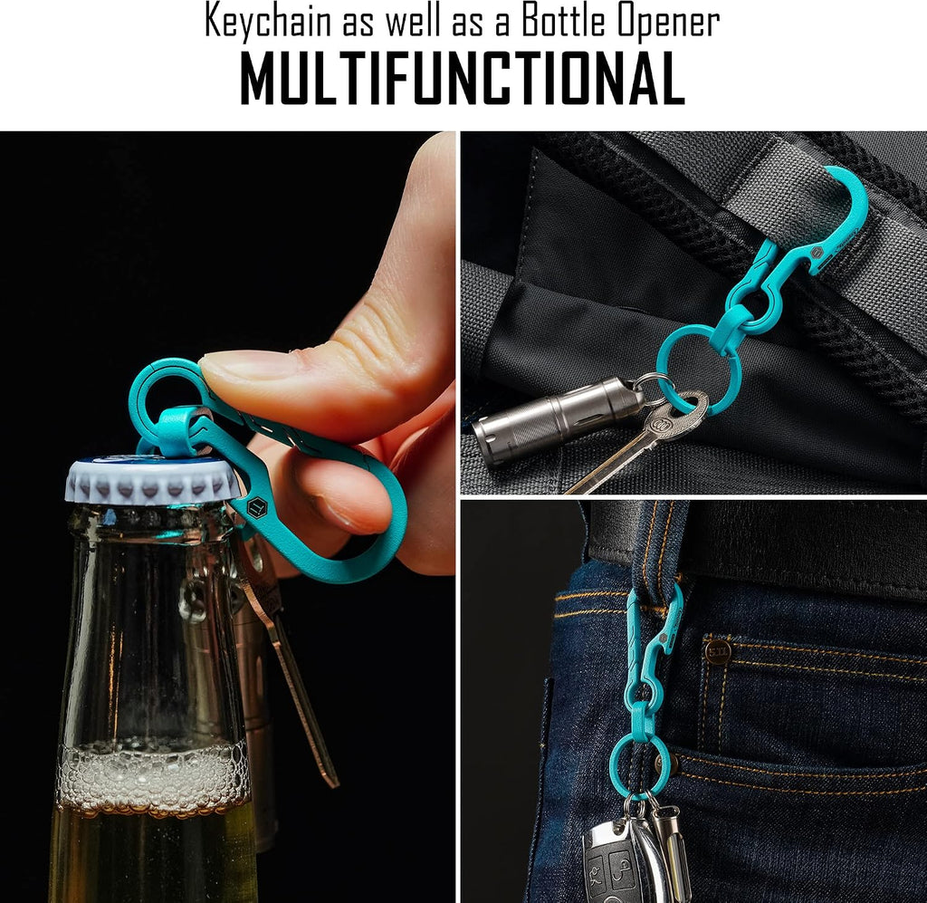 KM01 Titanium EDC Keychain Clip with Bottle Opener | Quick Release Carabiner Key Ring Holder, Compact Pocket Tool