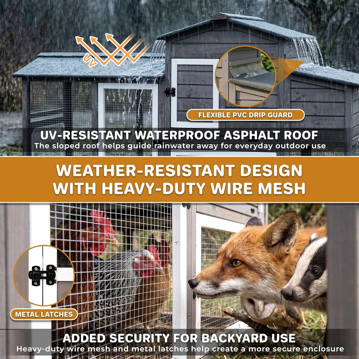 67.4" Mobile Chicken Coop with Wheels & Run for 2-3 Chickens