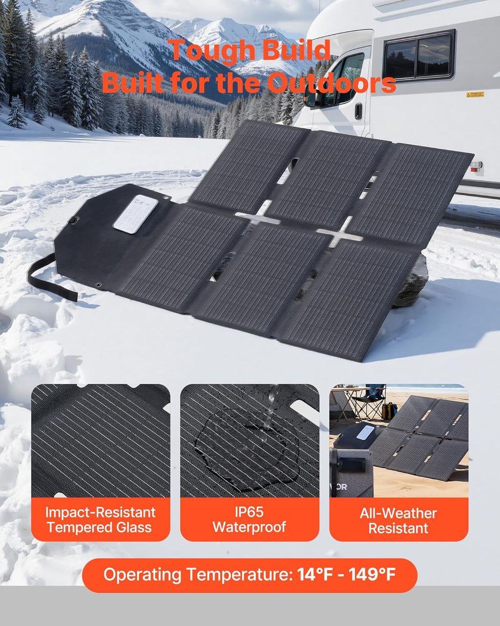 60W Foldable Solar Panel Charger, 16BB N-Type Monocrystalline Solar Panel 24% Efficiency, Lightweight Portable with