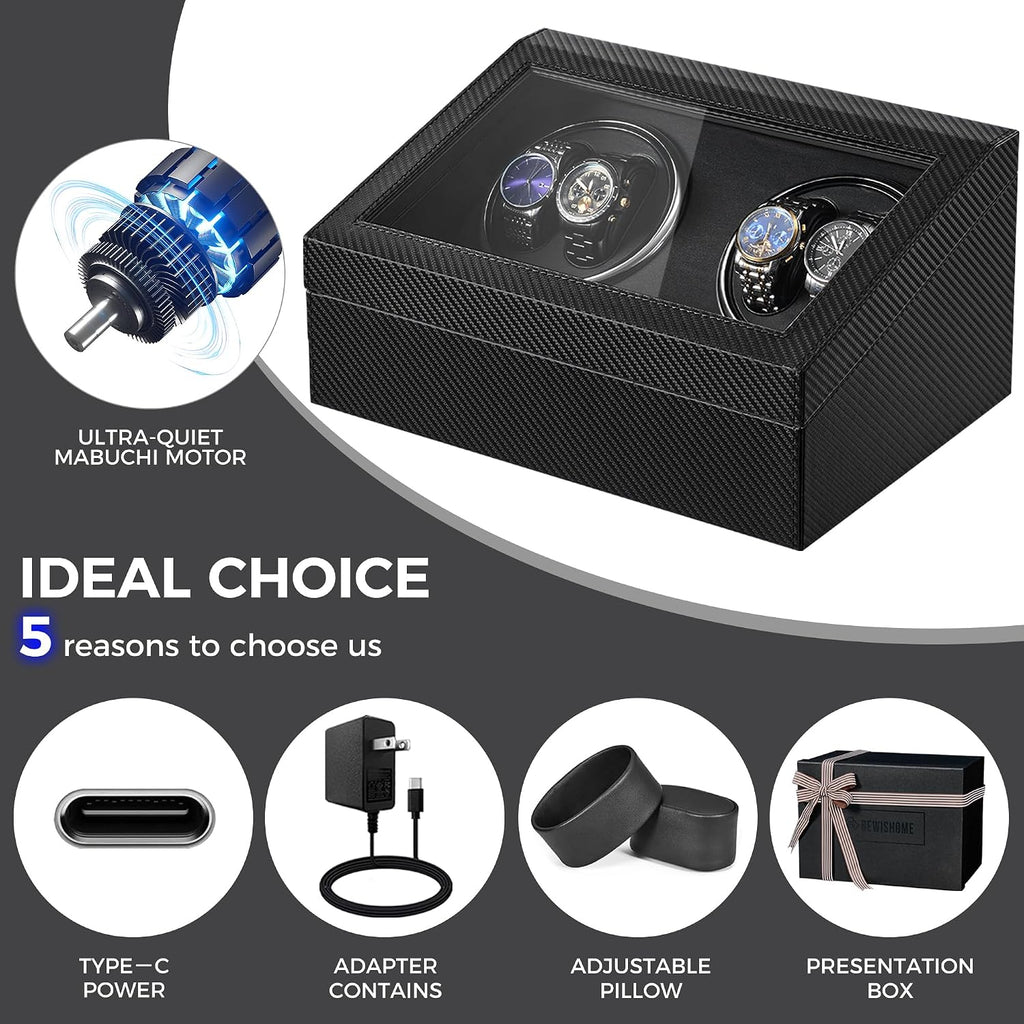 Watch Winders for Automatic Watches, 4 Watch Winder | 6 Storage Case with Quiet Japanese Motor, Automatic Watch