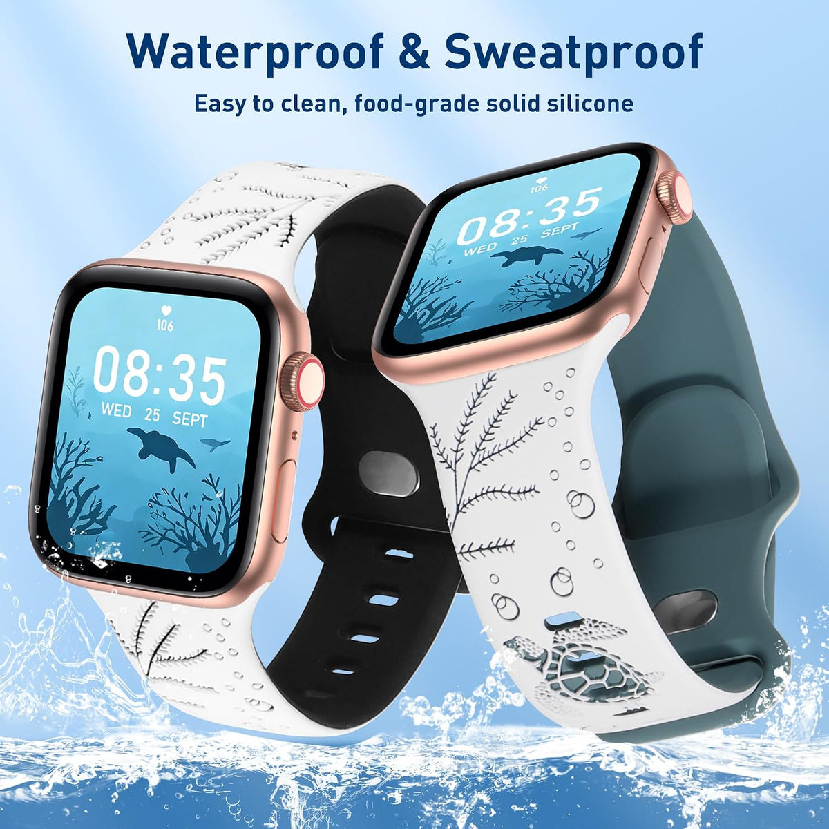 Cute Sea Turtle Engraved Band Compatible with Apple Watch Bands Women Men | Soft Silicone 38mm 40mm 41mm 42mm 44mm