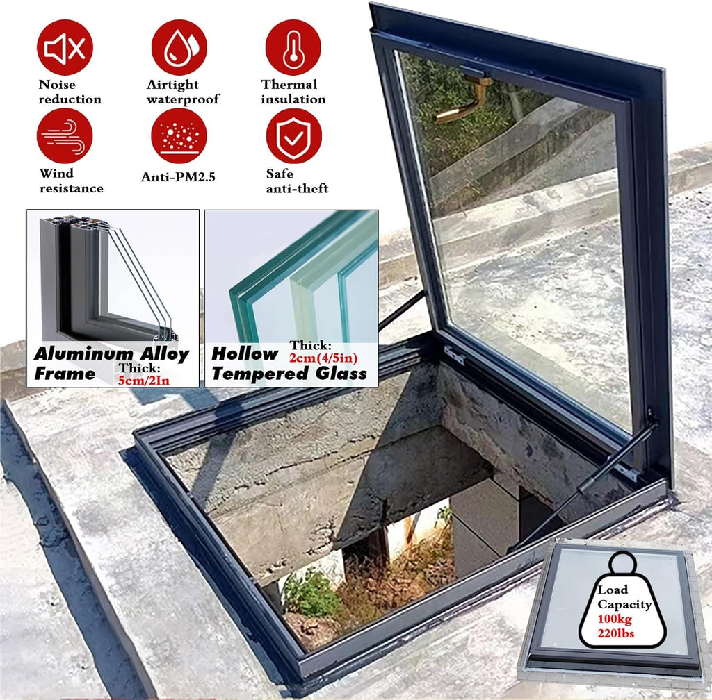 Heavy Duty Skylight Windows for Roof, Manual Opening Escape Access Hatch with Lock, Walk-in Anti-Hurricane Rain Proof