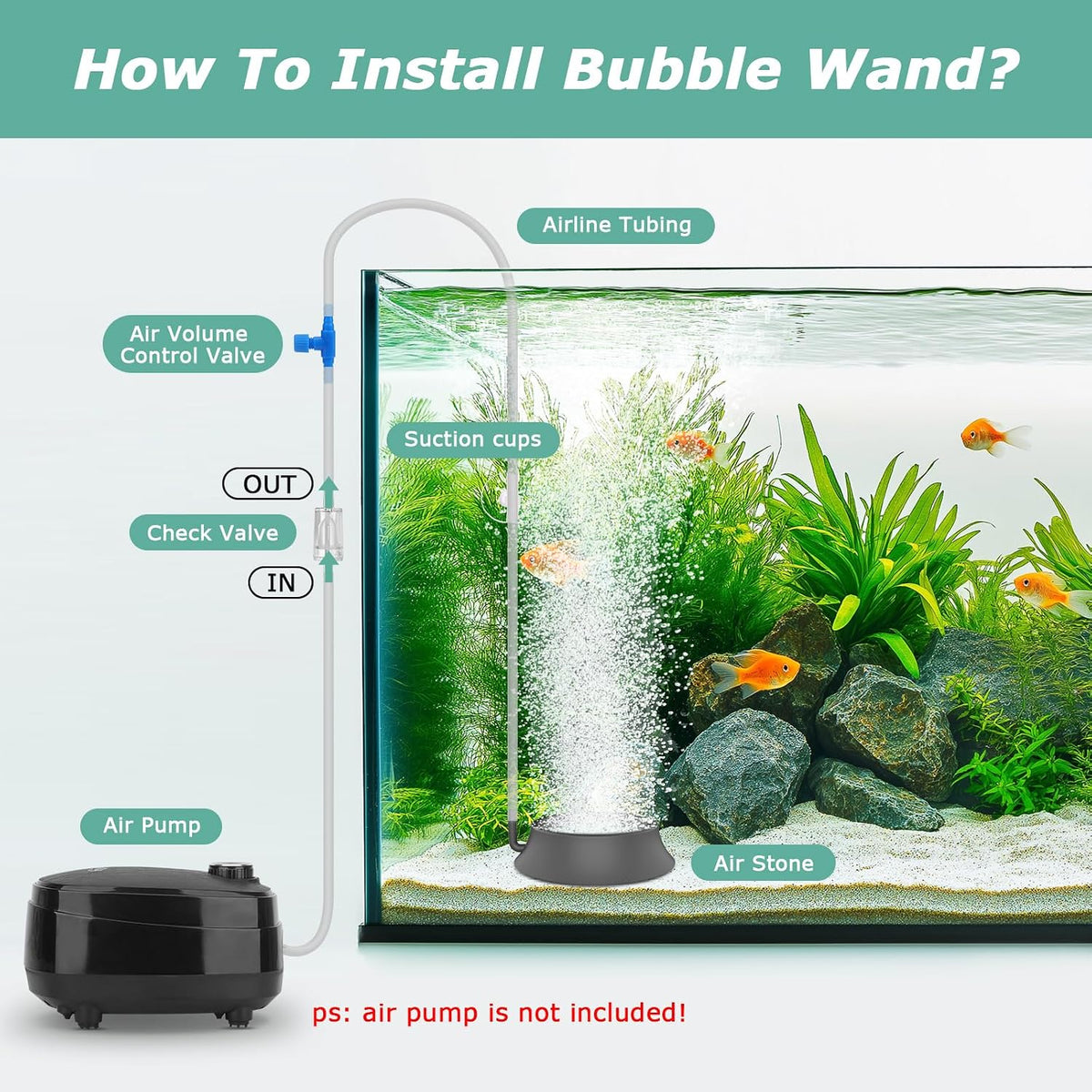 Aquarium Air Stone, Fish Tank Bubbler Aerator with Stainless Steel Base, Oxygen Diffuser for Nano Air Pumps