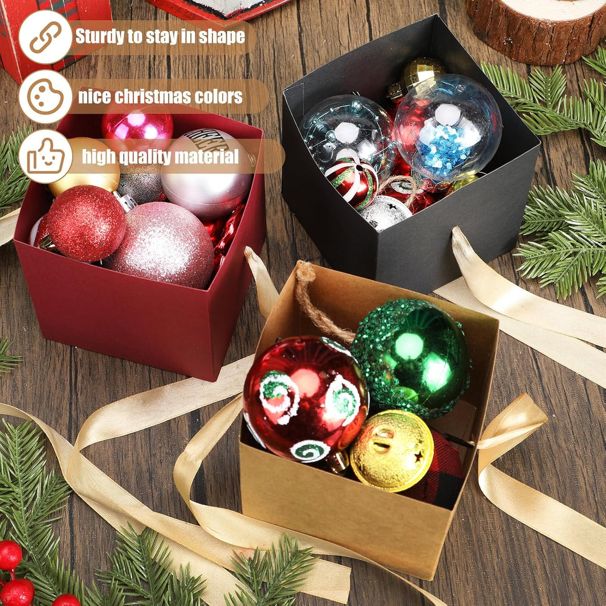 30 Pcs Small Gift Boxes with Lids 4 Inch Squared Christmas Gift Boxes with Gold Ribbon Packaging Red Brown Black