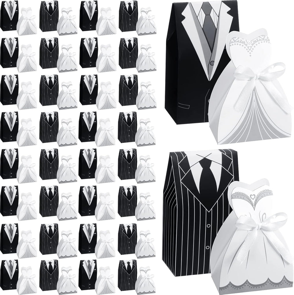 200 Pcs Wedding Favor Boxes Bride Groom Candy with Ribbon