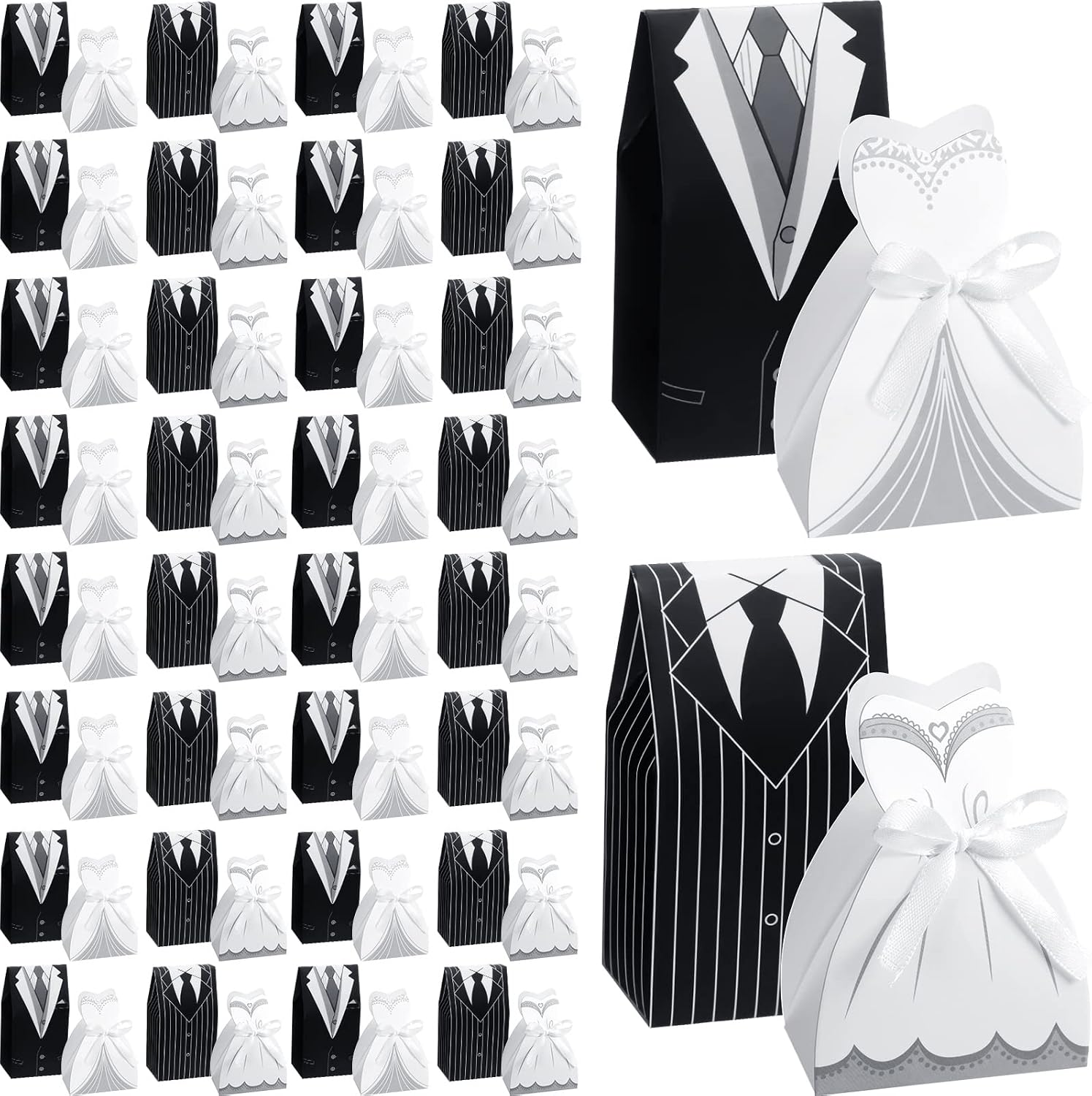 200 Pcs Wedding Favor Boxes Bride Groom Candy with Ribbon