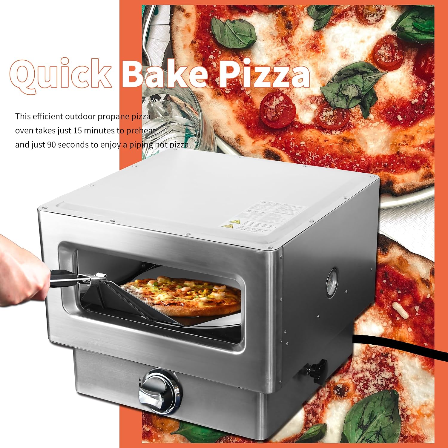 Gas Fired Pizza Oven - 12" Portable Outdoor Gas-Powered Oven with Pizza Stone, Countertop Stonebaked Pizza Maker