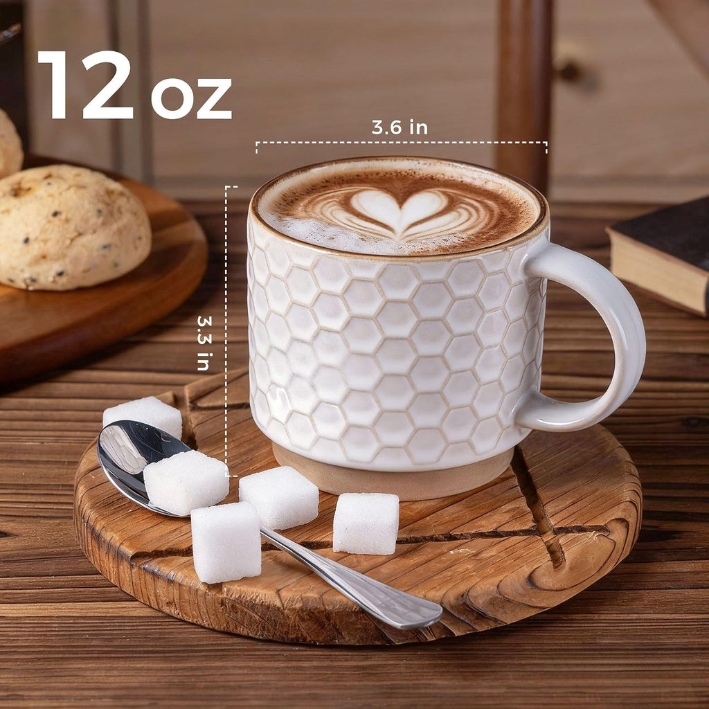 12 OZ Stackable Coffee Mugs Set of 6, Ceramic Coffee Cups Set