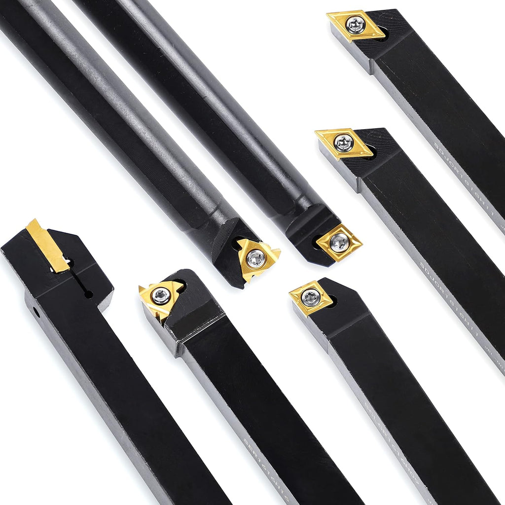 Carbide Lathe Tools - Metal Lathe Threading Tool Bit Set 21pcs - 7pcs 5/8 Inch Turning Holder Boring Bars + 14pcs Indexable Golden Carbide Inserts