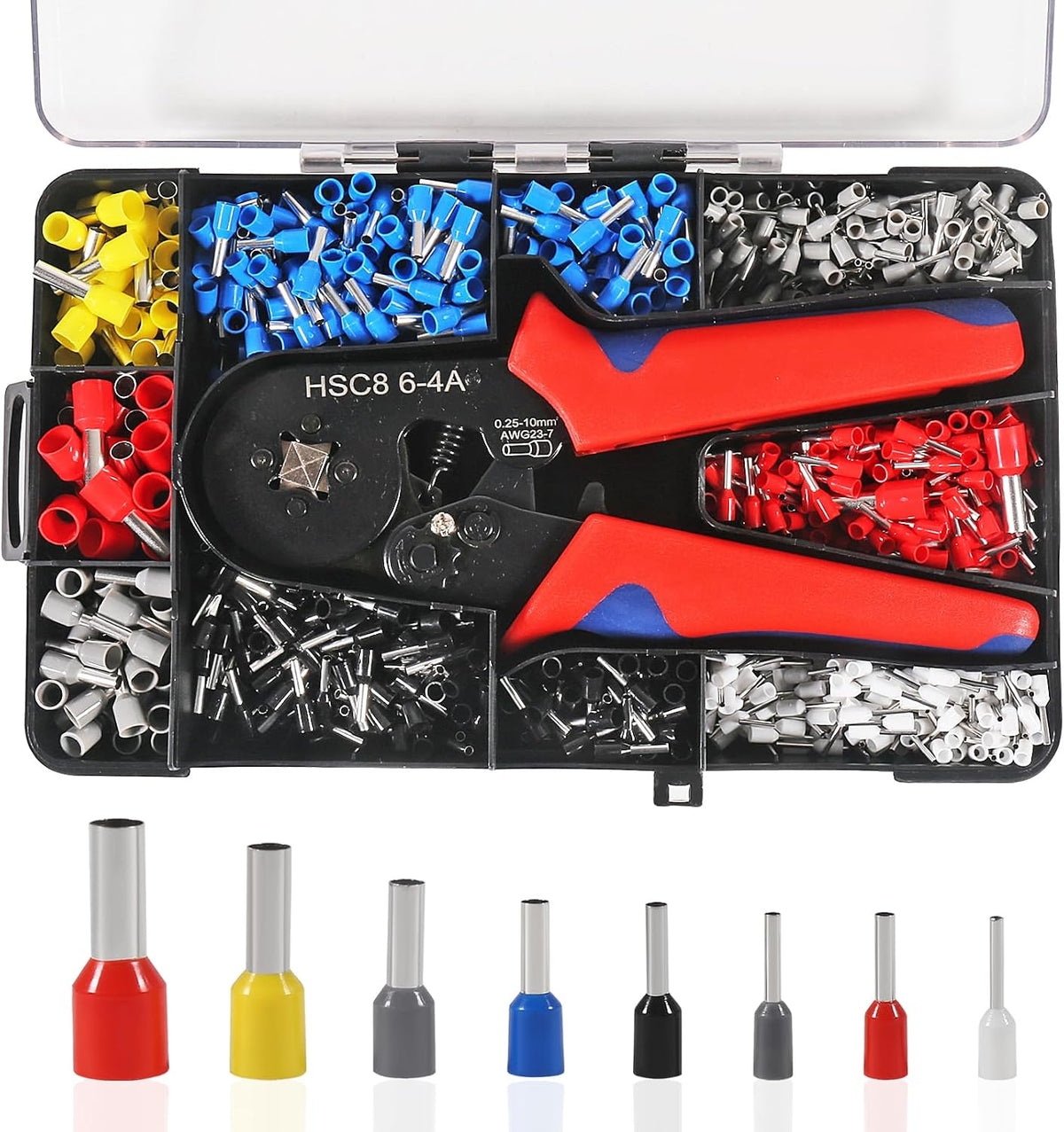 Ferrule Crimping Tool Kit with 1200pcs Wire Terminals Crimping Connectors Wire Ends Ferrules AWG 23-7 Self-adjustable Wire Plier Set Terminal Connector Sleeves Electrical Wire Connectors